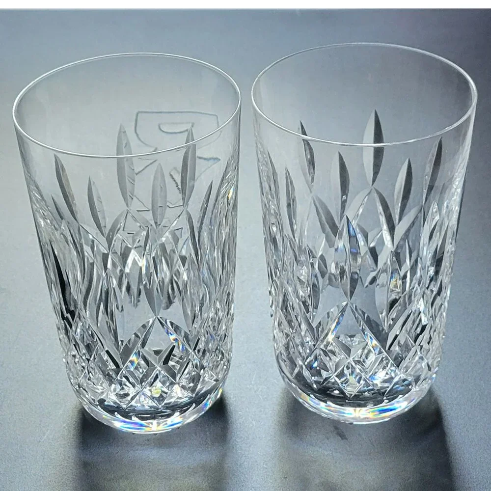 (Like New) Set of 2 ☘️ WATERFORD CRYSTAL LISMORE 12 Oz Flat Tumblers 5